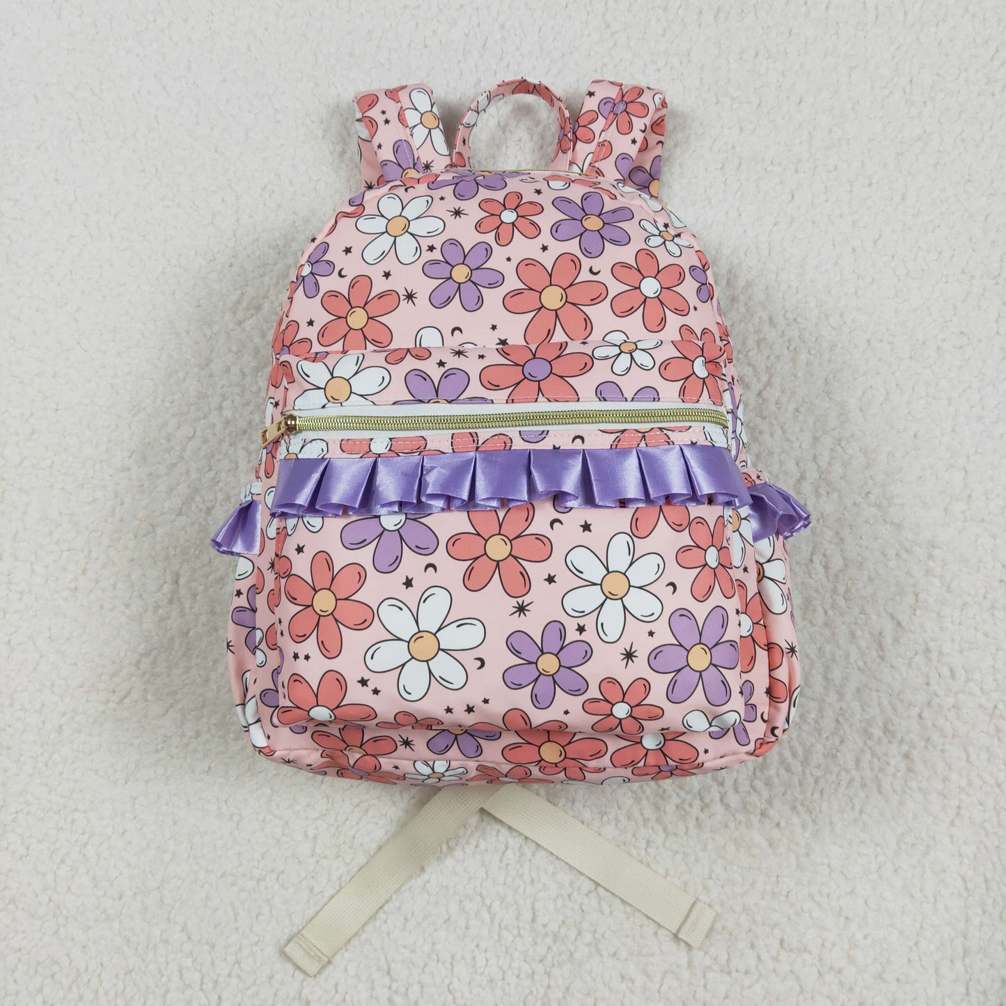 BA0240 Pink Purple Flower Ruffle Backpack western boutique PU leather 5*13.5*17 inches bag 202504 RTS