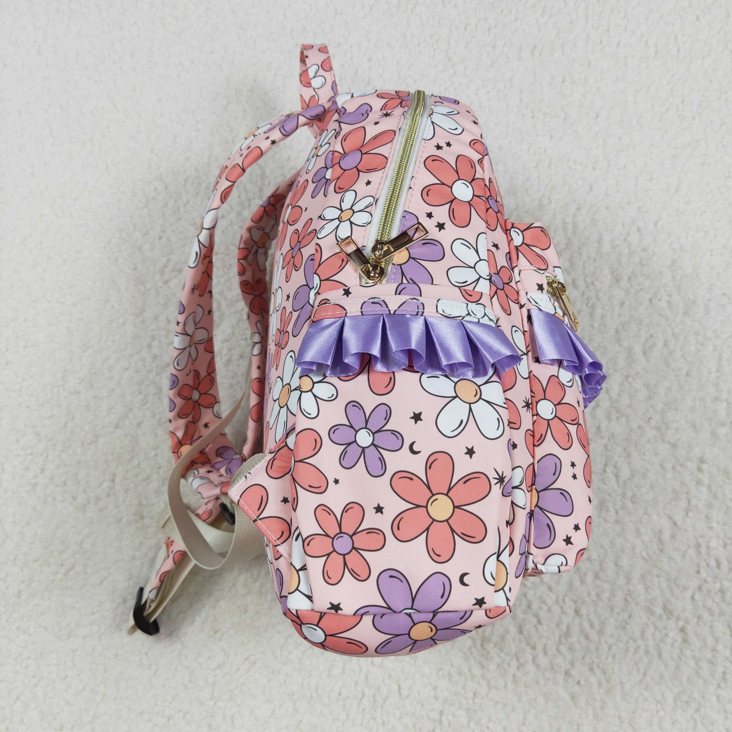 BA0240 Pink Purple Flower Ruffle Backpack western boutique PU leather 5*13.5*17 inches bag 202504 RTS