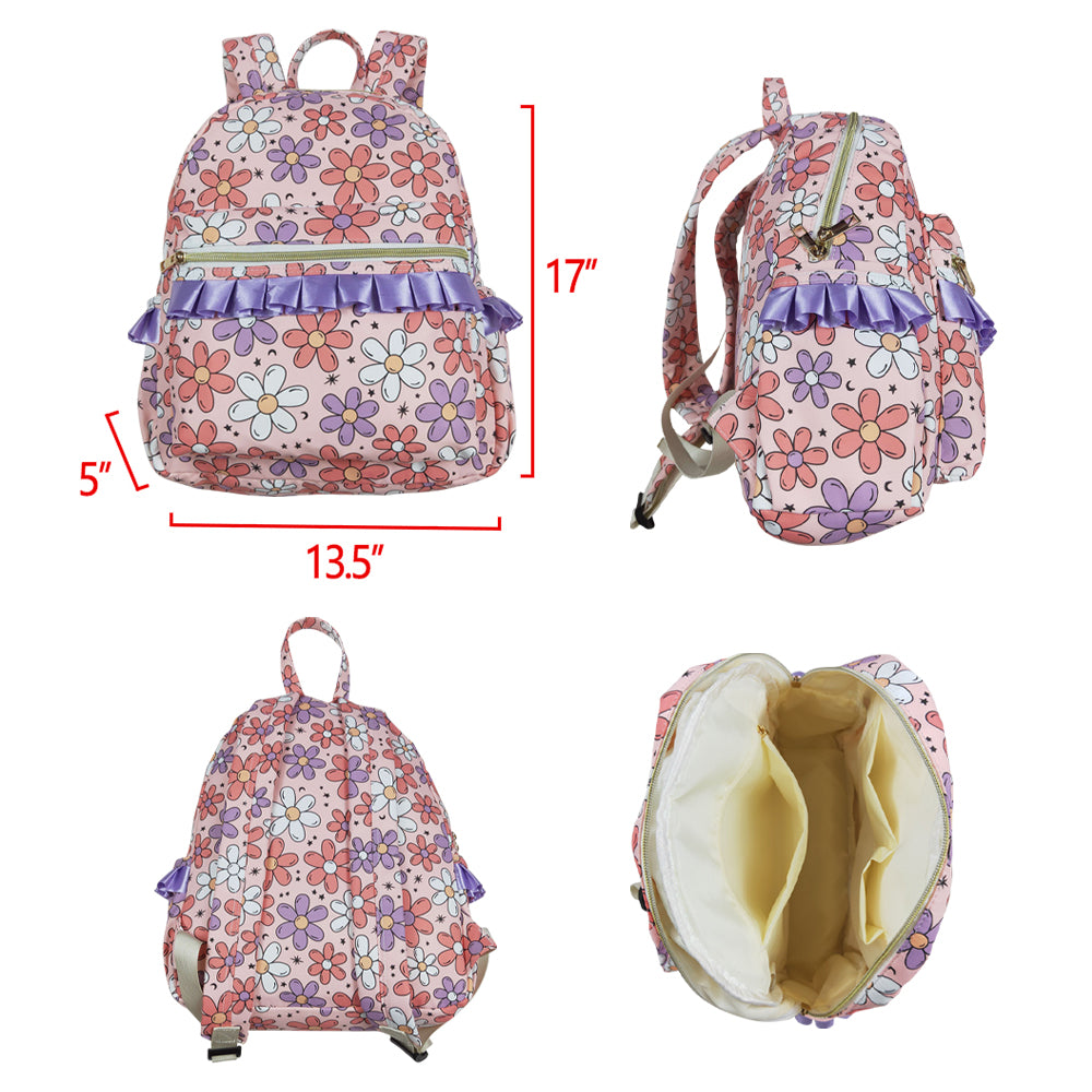 BA0240 Pink Purple Flower Ruffle Backpack western boutique PU leather 5*13.5*17 inches bag 202504 RTS