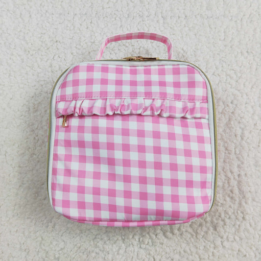 BA0283 Pink Plaid Ruffle Lunch boxes Food Bag 3.5*8.5*8.5 inches