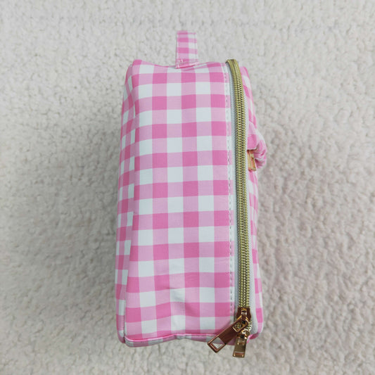 BA0283 Pink Plaid Ruffle Lunch boxes Food Bag 3.5*8.5*8.5 inches
