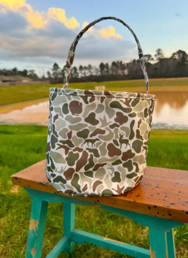 BA0289 Deer Hunting Brown Easter Baskets Green Camouflage handbag 8.8*11*13.3 inches western boutique 202503 RTS