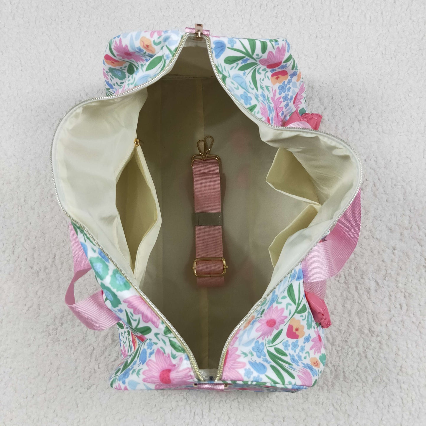 BA0290 Pink Green ruffle flower Boutique Travel or Gym Bag handbag 7.9*18.5*11.2 inches 202507 RTS