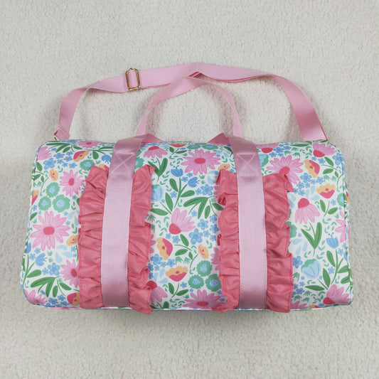 BA0290 Pink Green ruffle flower Boutique Travel or Gym Bag handbag 7.9*18.5*11.2 inches 202507 RTS