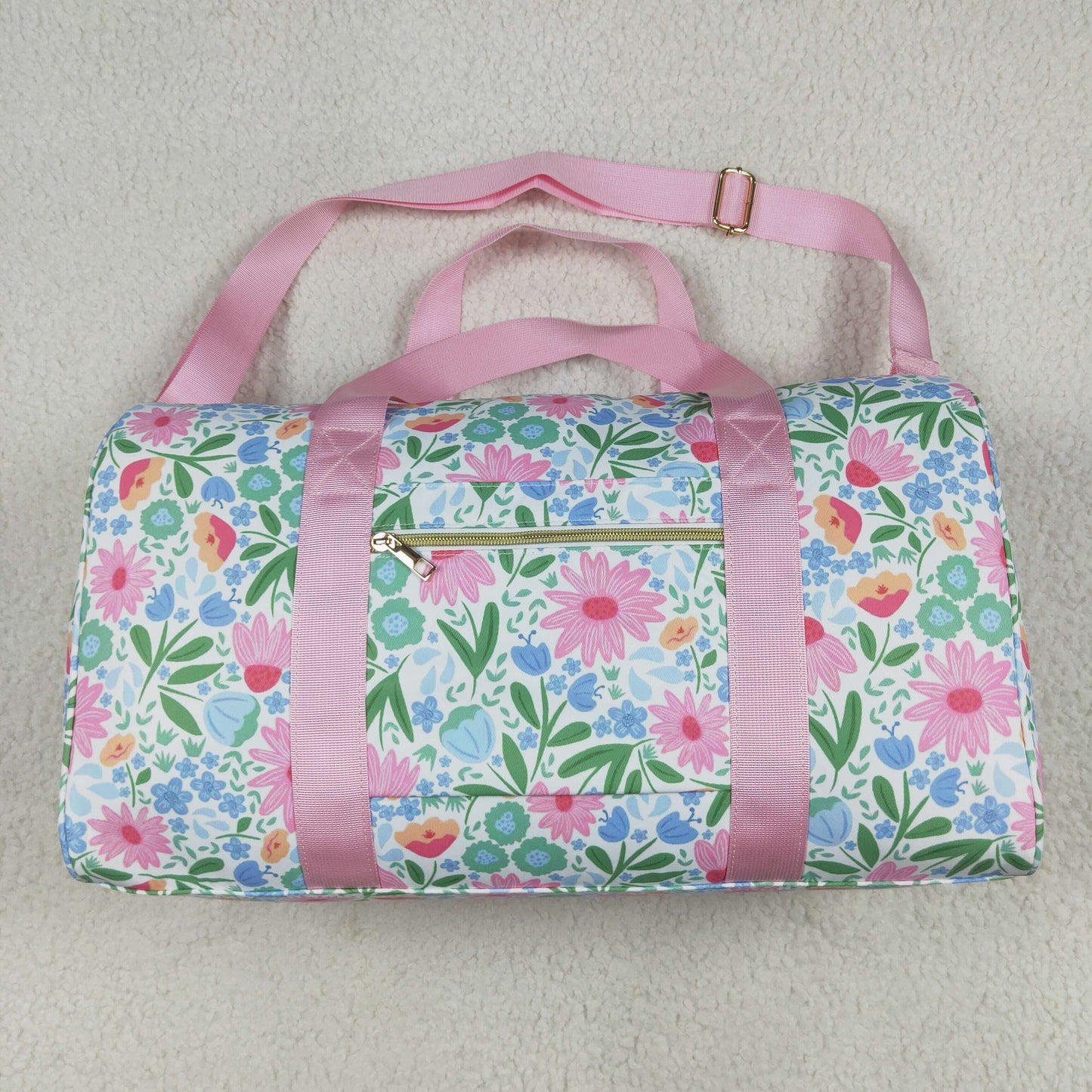 BA0290 Pink Green ruffle flower Boutique Travel or Gym Bag handbag 7.9*18.5*11.2 inches 202507 RTS