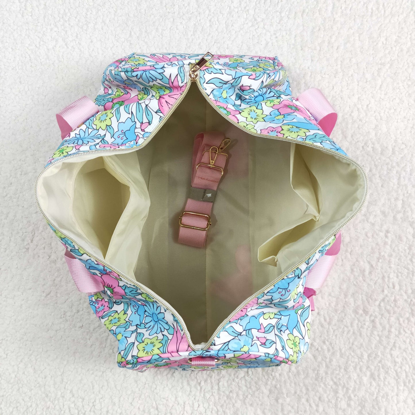 BA0291 Pink Blue ruffle flower Boutique Travel Bag handbag 7.9*18.5*11.2 inches RTS Free Shipping Over 2 KG