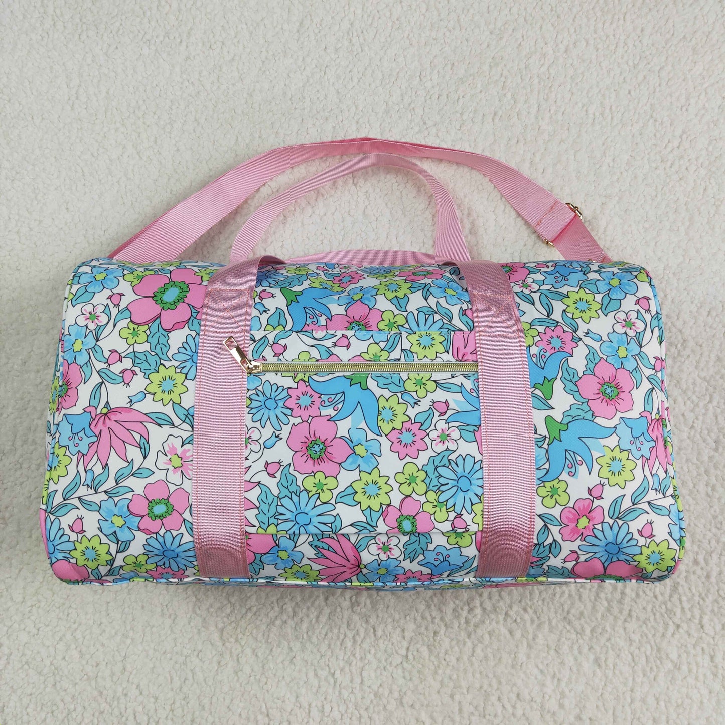 BA0291 Pink Blue ruffle flower Boutique Travel Bag handbag 7.9*18.5*11.2 inches RTS Free Shipping Over 2 KG