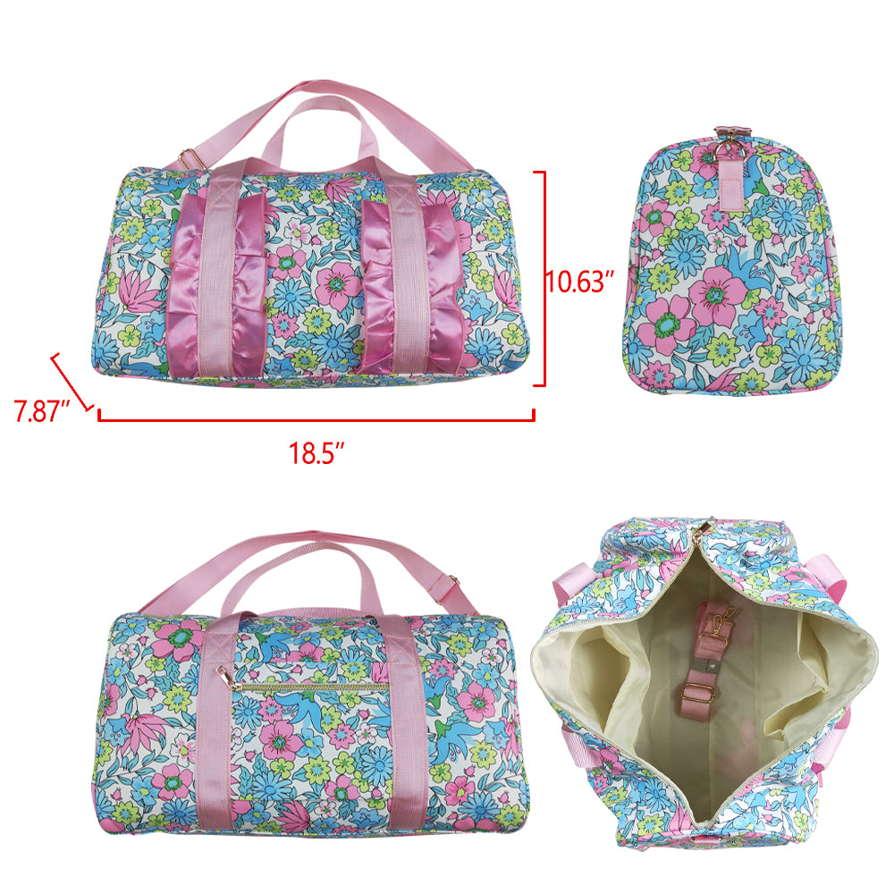 BA0291 Pink Blue ruffle flower Boutique Travel Bag handbag 7.9*18.5*11.2 inches RTS Free Shipping Over 2 KG
