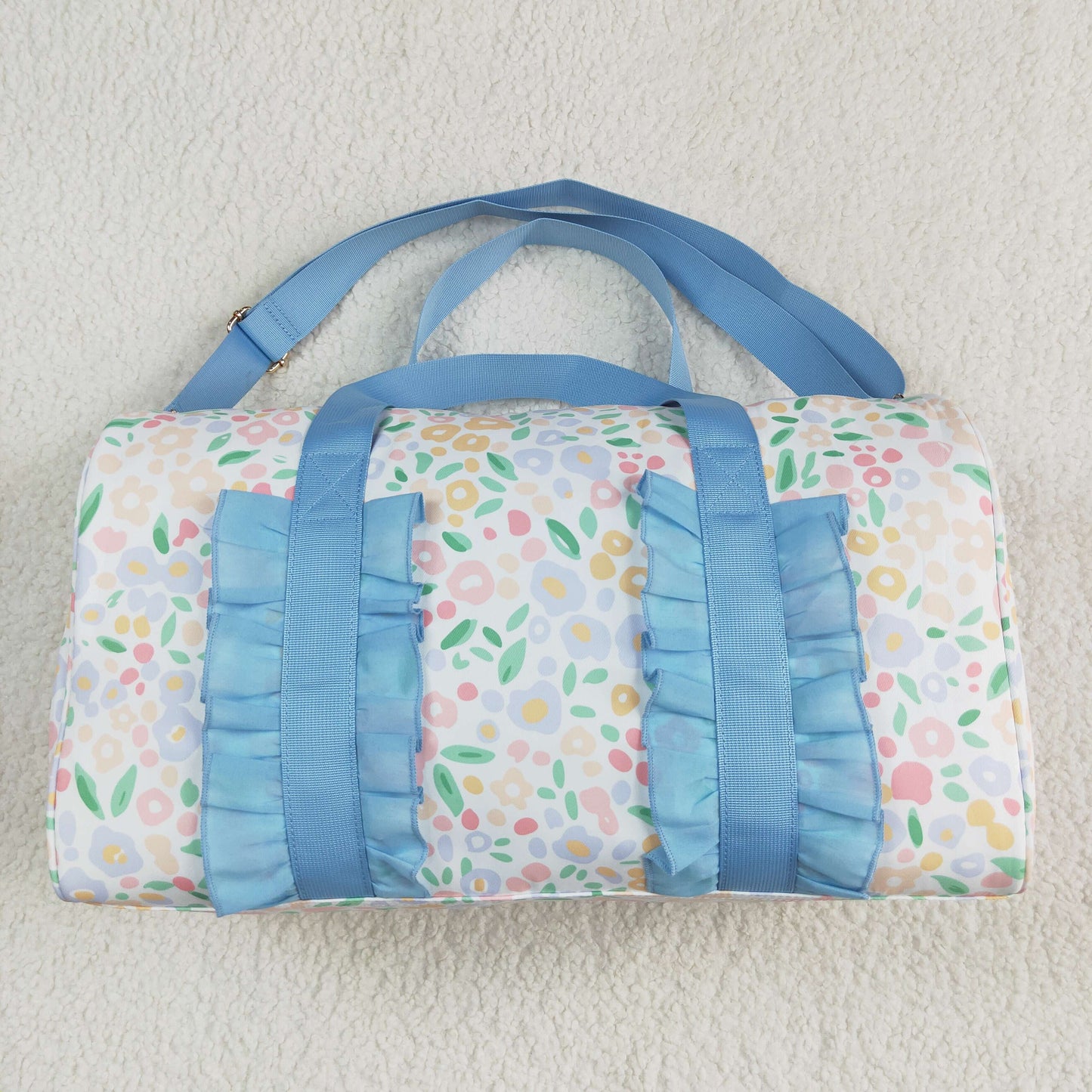 BA0292 Floral Blue ruffle Boutique Travel Bag handbag 7.9*18.5*11.2 inches 202504 RTS