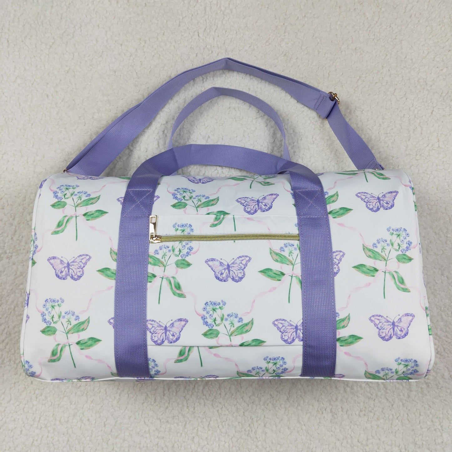 BA0293 Purple green ruffle bows Boutique Travel Bag handbag 7.9*18.5*11.2 inches 202504 RTS