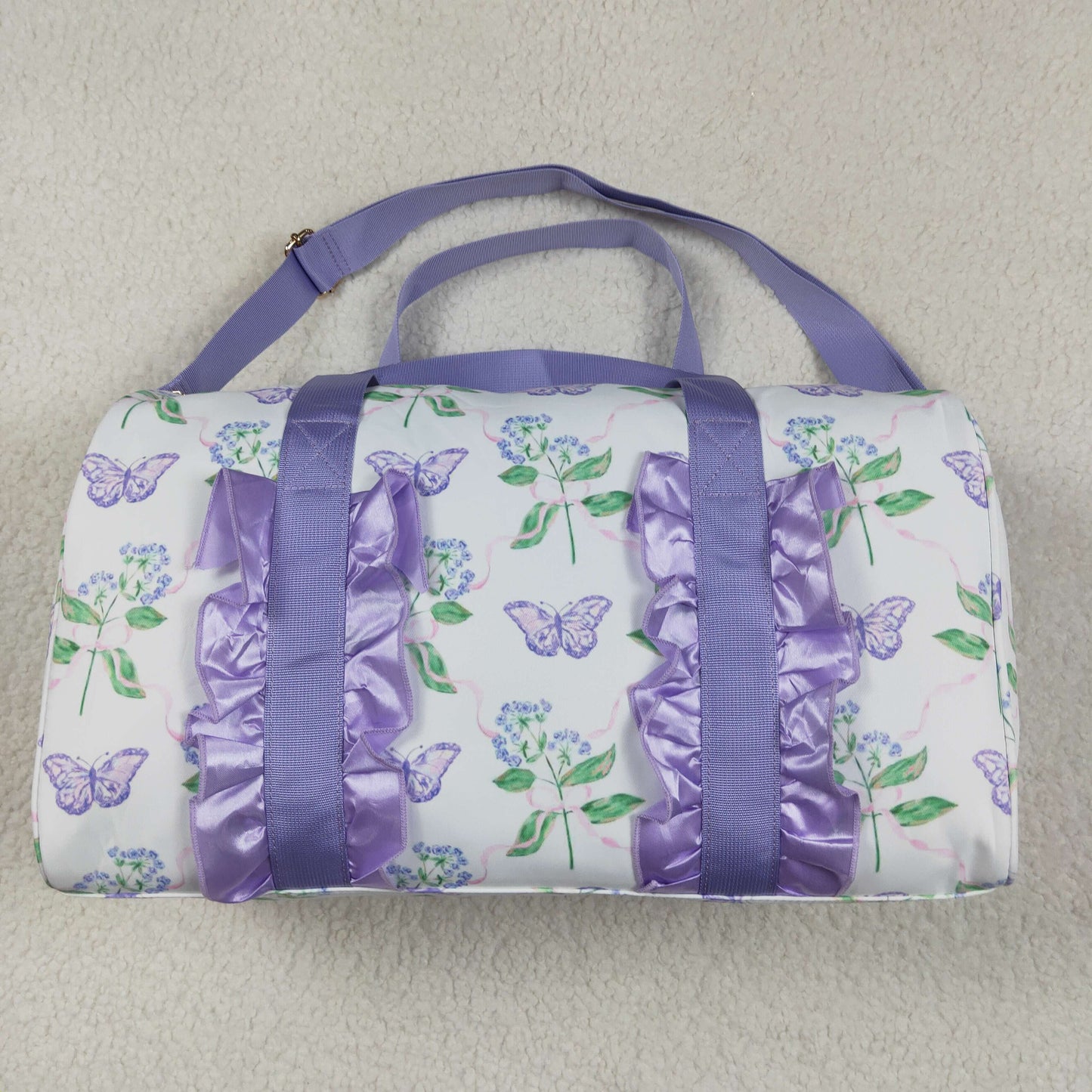 BA0293 Purple green ruffle bows Boutique Travel Bag handbag 7.9*18.5*11.2 inches 202504 RTS