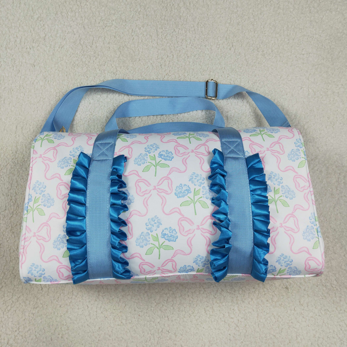 BA0294 Flower Bows Blue Ruffles Duffle Bag