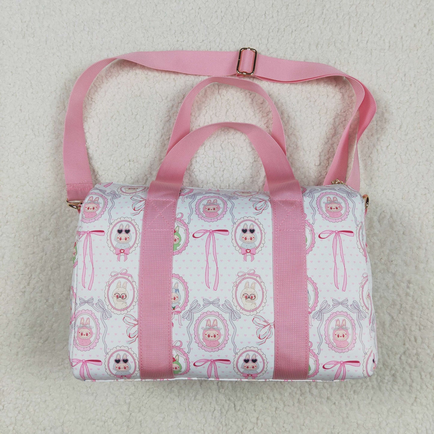 BA0301 Pink White Cartoon Mirror Gym Bag Boutique Travel Bag Handbag 7.9*18.5*11.2 inches 202504 RTS
