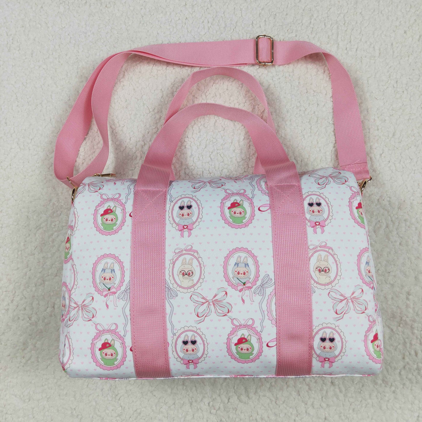 BA0301 Pink White Cartoon Mirror Gym Bag Boutique Travel Bag Handbag 7.9*18.5*11.2 inches 202504 RTS