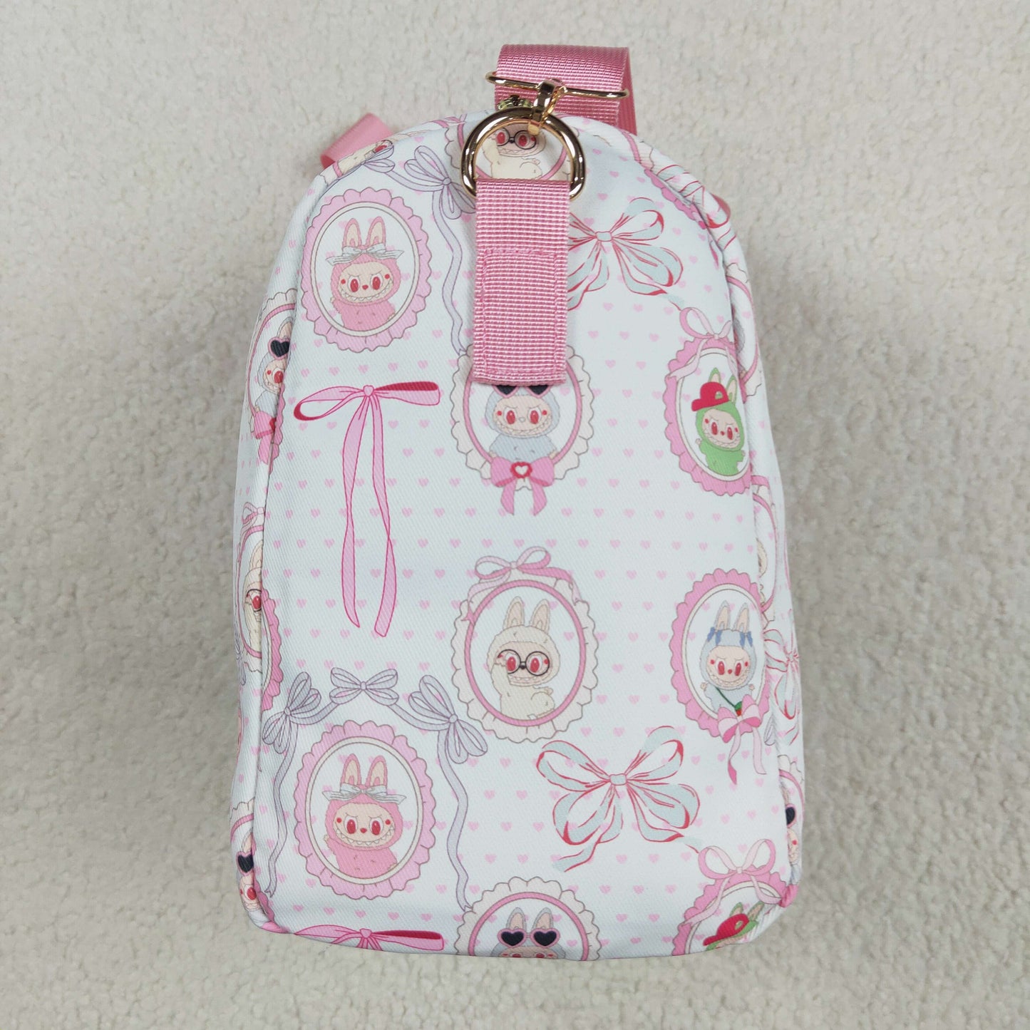 BA0301 Pink White Cartoon Mirror Gym Bag Boutique Travel Bag Handbag 7.9*18.5*11.2 inches 202504 RTS