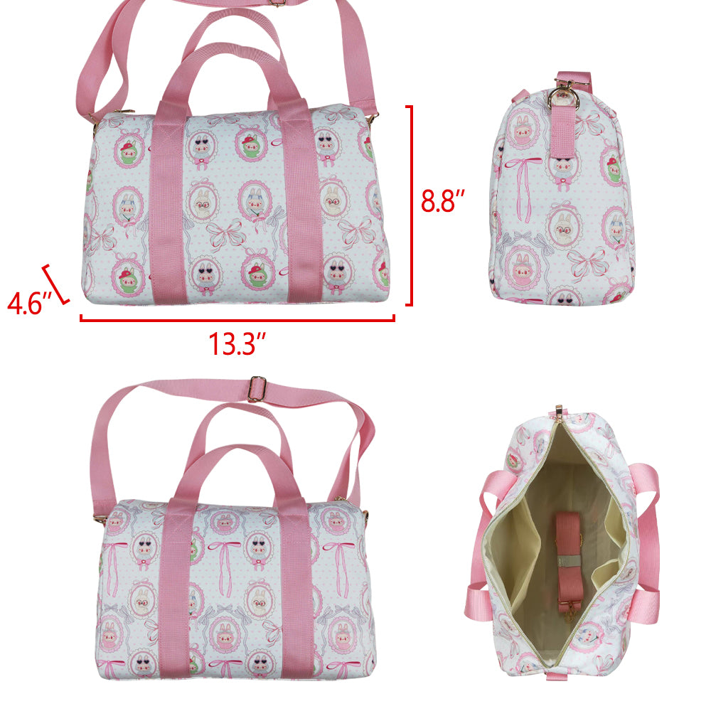 BA0301 Pink White Cartoon Mirror Gym Bag Boutique Travel Bag Handbag 7.9*18.5*11.2 inches 202504 RTS