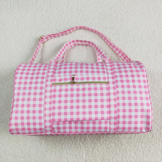 BA0302 Pink Ruffle Plaid Gym Bag Boutique Travel Bag Handbag 7.9*18.5*11.2 inches RTS Free Shipping Over $100