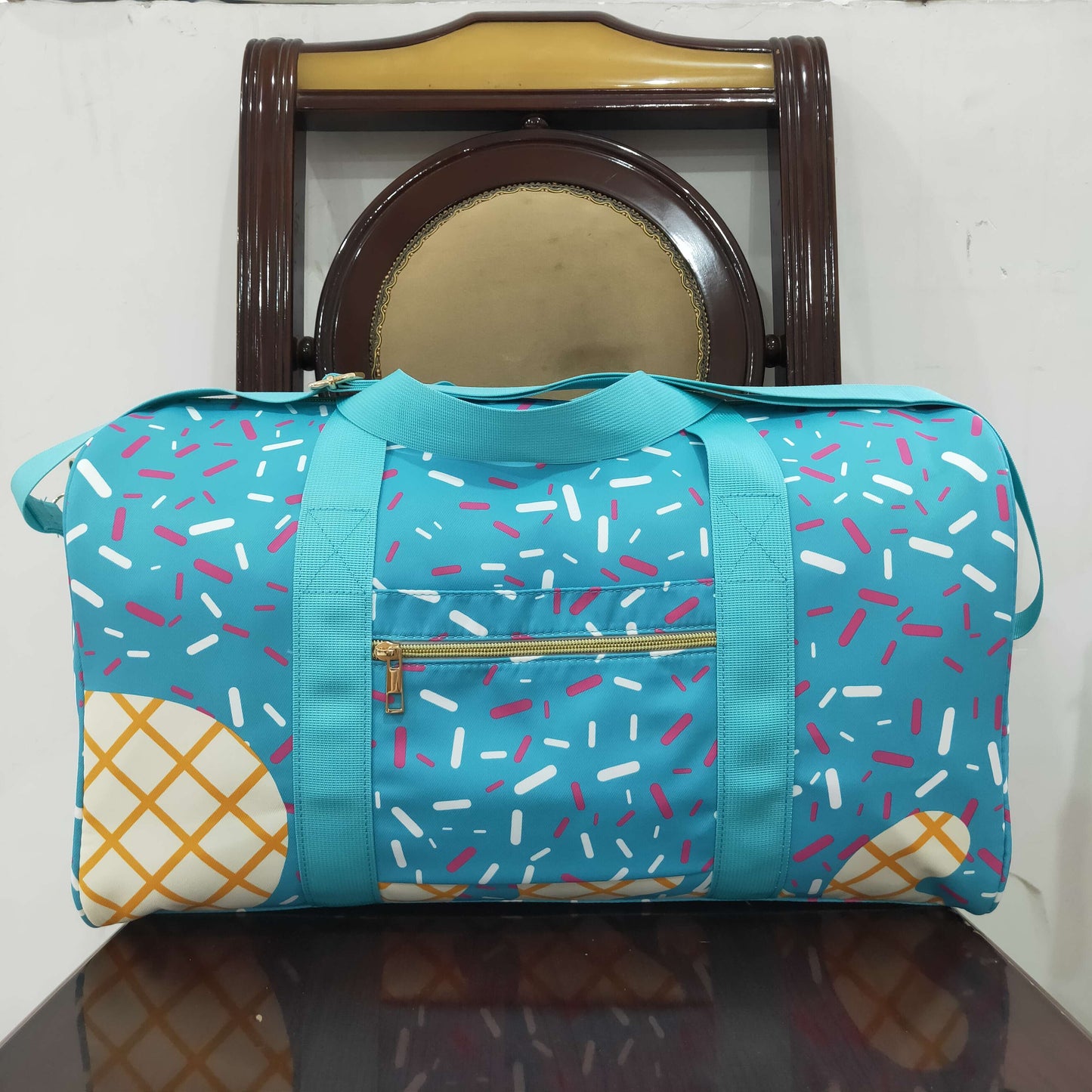 BA0304 Peacock Blue Fireworks Plaid Boutique Travel Bag handbag 7.9*18.5*11.2 inches RTS Ship from US Local Warehouse