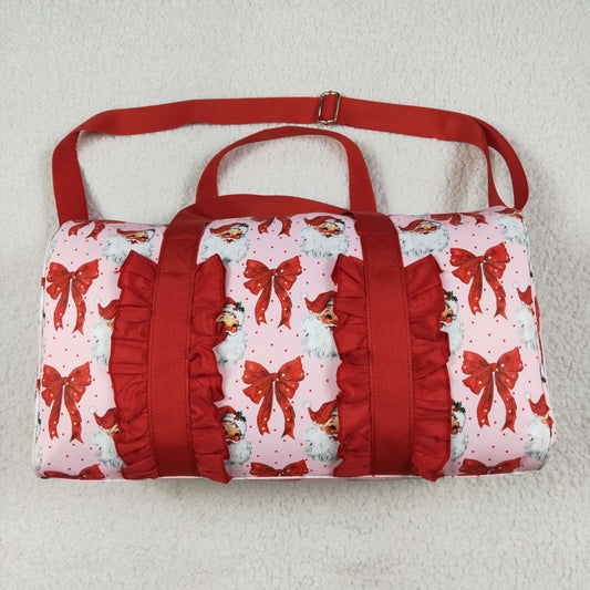 BA0306 Merry Christmas Red Bows Ruffle Boutique Travel Bag handbag 7.9*18.5*11.2 inches RTS Free Shipping Over $100
