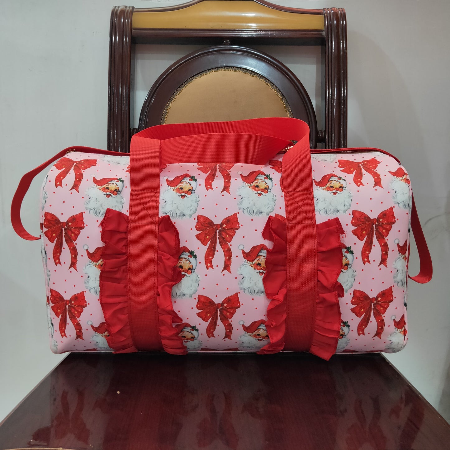 BA0306 Merry Christmas Red Bows Ruffle Boutique Travel Bag handbag 7.9*18.5*11.2 inches 202507 RTS