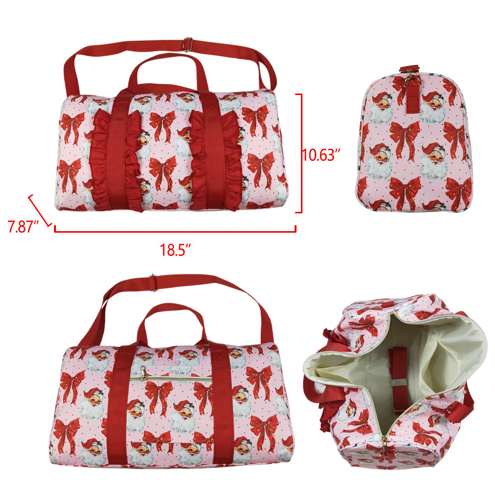 BA0306 Merry Christmas Red Bows Ruffle Boutique Travel Bag handbag 7.9*18.5*11.2 inches 202507 RTS