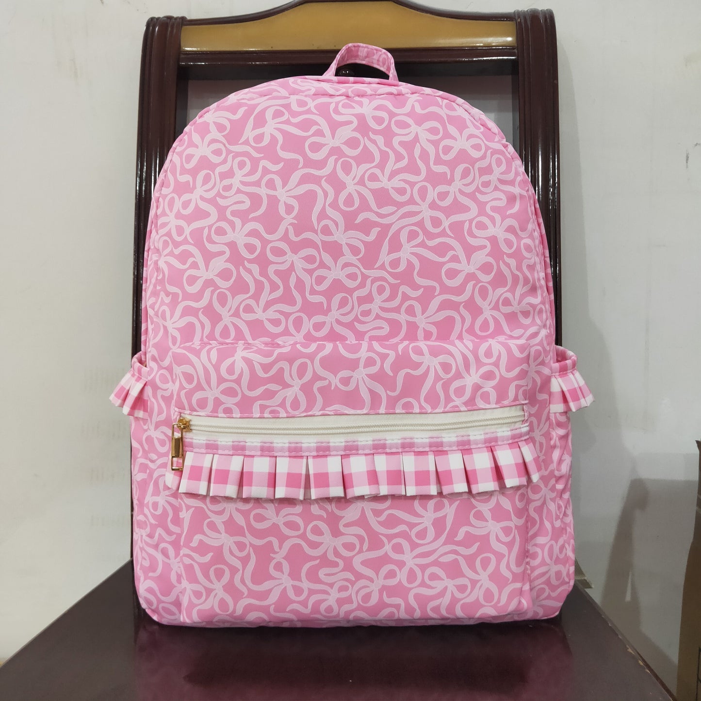 BA0308 Pink Bows Ruffle Backpack 5*13.5*17 inches 202508 RTS