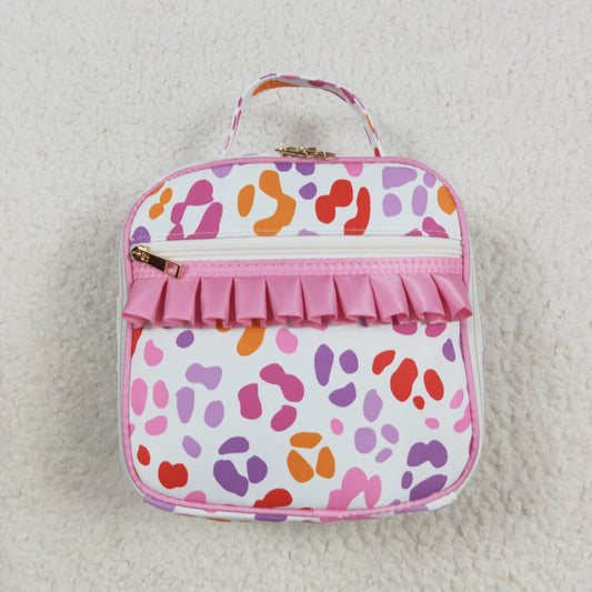 BA0309 Pink Purple Leopard Ruffle Lunch Box Bag 5*8.5*8.5 inches handbag 202508 RTS