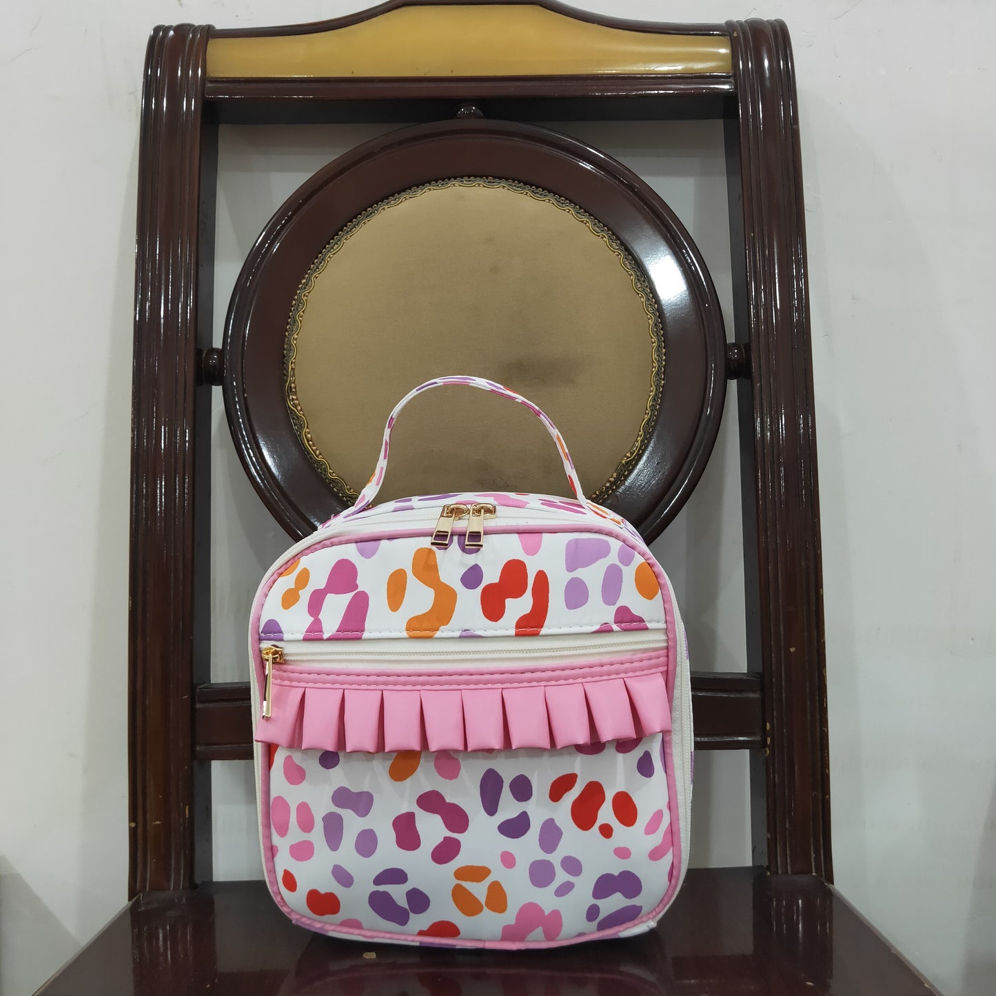 BA0309 Pink Purple Leopard Ruffle Lunch Box Bag 5*8.5*8.5 inches handbag 202508 RTS