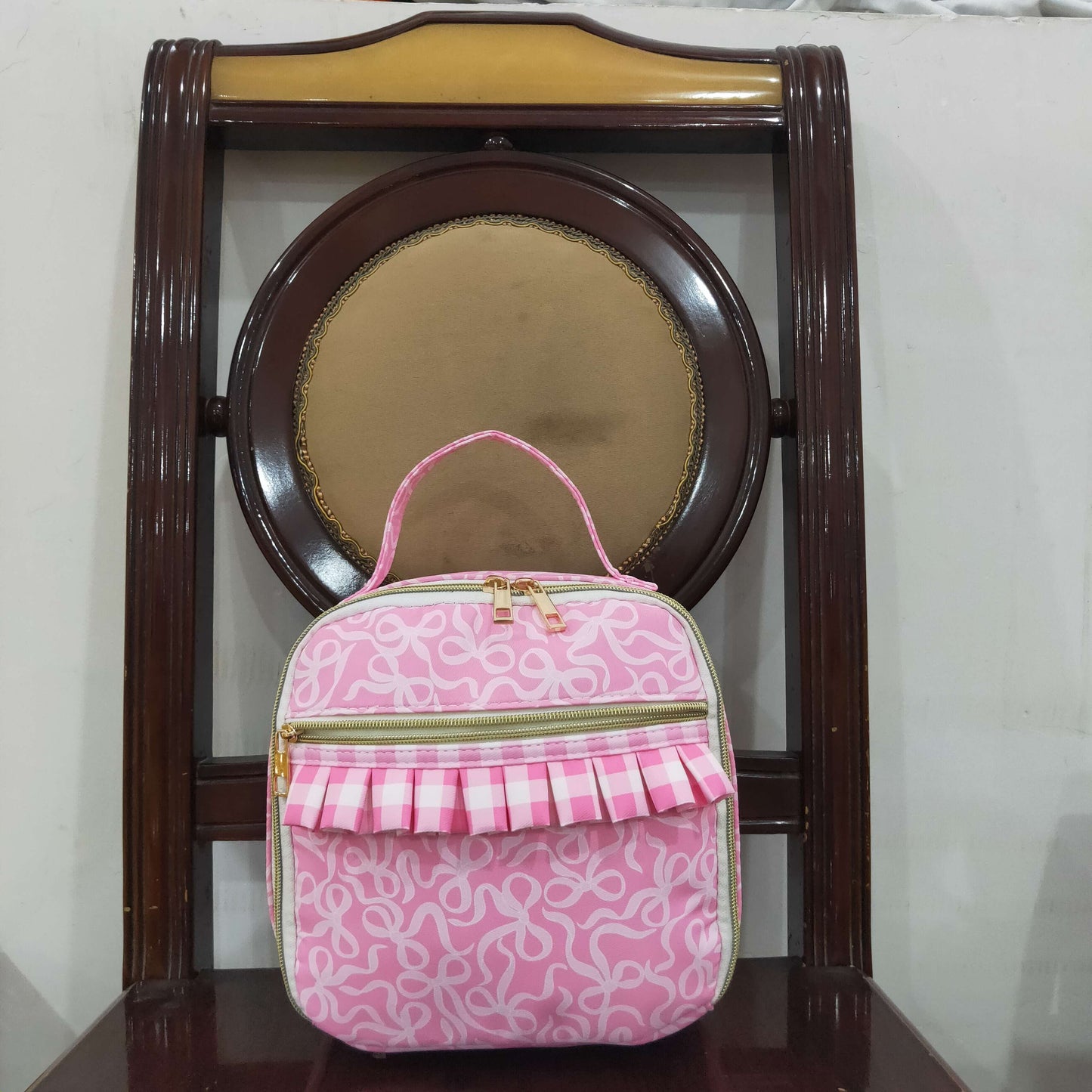 BA0310 Pink Bows Ruffle Lunch Box Bag 5*8.5*8.5 inches handbag 202508 RTS