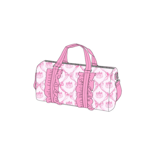 Preorder BA0312 Pumpkin Bow Pink Ruffle Gym Bag Boutique Travel Bag Handbag 7.9*18.5*11.2 inches 202505