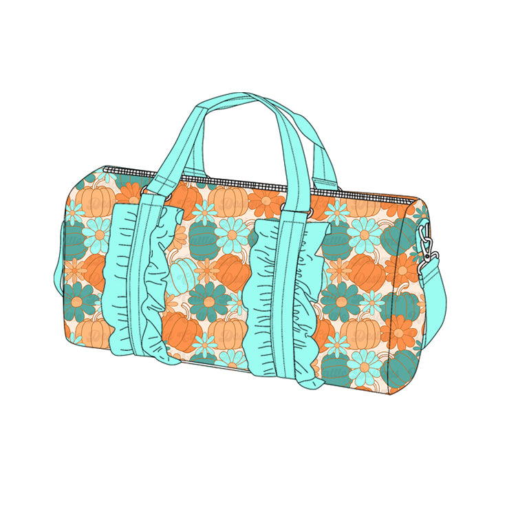 Preorder BA0313 Pumpkin Flower Mint Green Ruffle Gym Bag Boutique Travel Bag Handbag 7.9*18.5*11.2 inches 202505