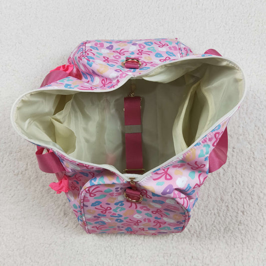 BA0320 Colored Bows Pink Ruffle Gym Bag Boutique Travel Handbag 7.9*18.5*11.2 inches 202508 RTS