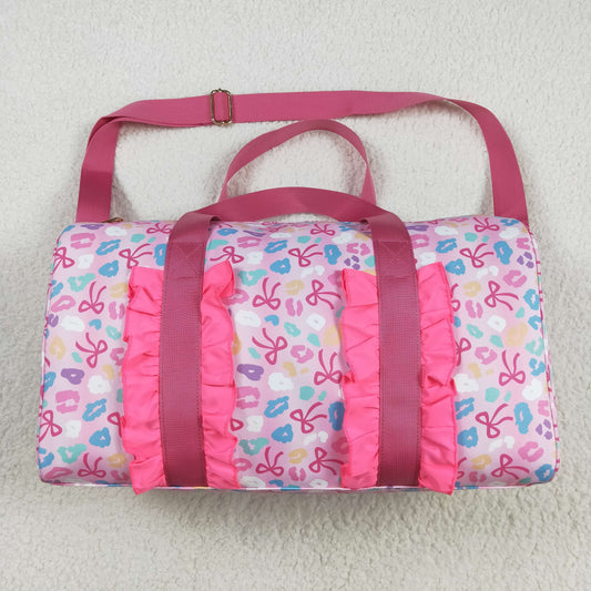BA0320 Colored Bows Pink Ruffle Gym Bag Boutique Travel Handbag 7.9*18.5*11.2 inches 202508 RTS
