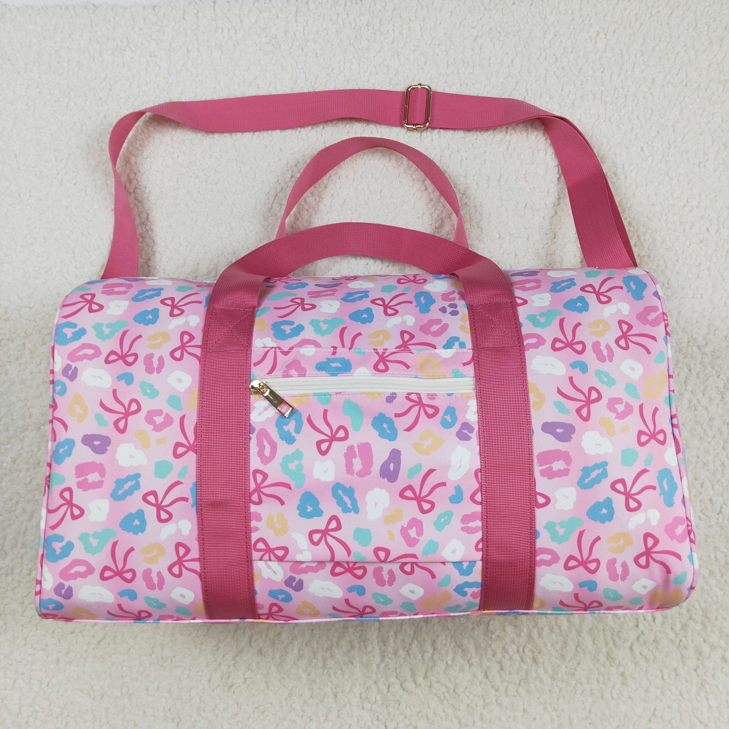 BA0320 Colored Bows Pink Ruffle Gym Bag Boutique Travel Handbag 7.9*18.5*11.2 inches 202508 RTS