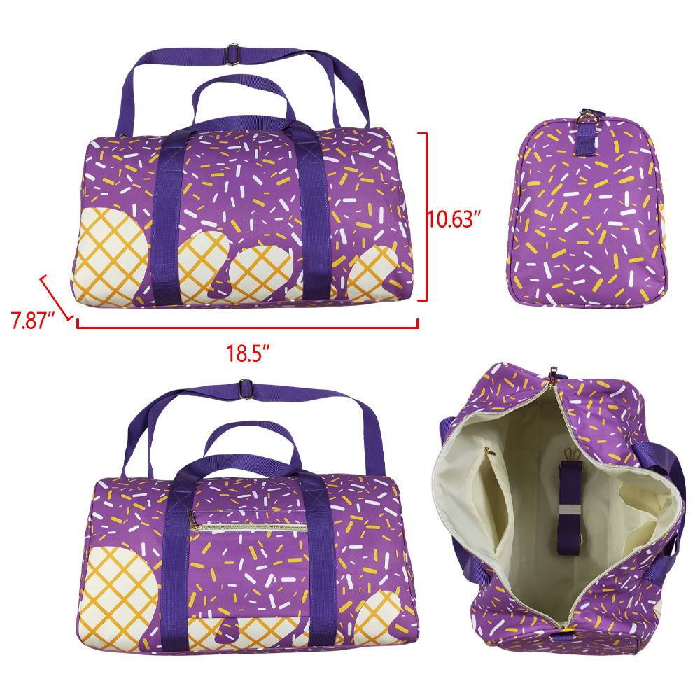 BA0321 Purple Plaid Fireworks Gym Bag Boutique Travel Handbag 7.9*18.5*11.2 inches 202506 RTS