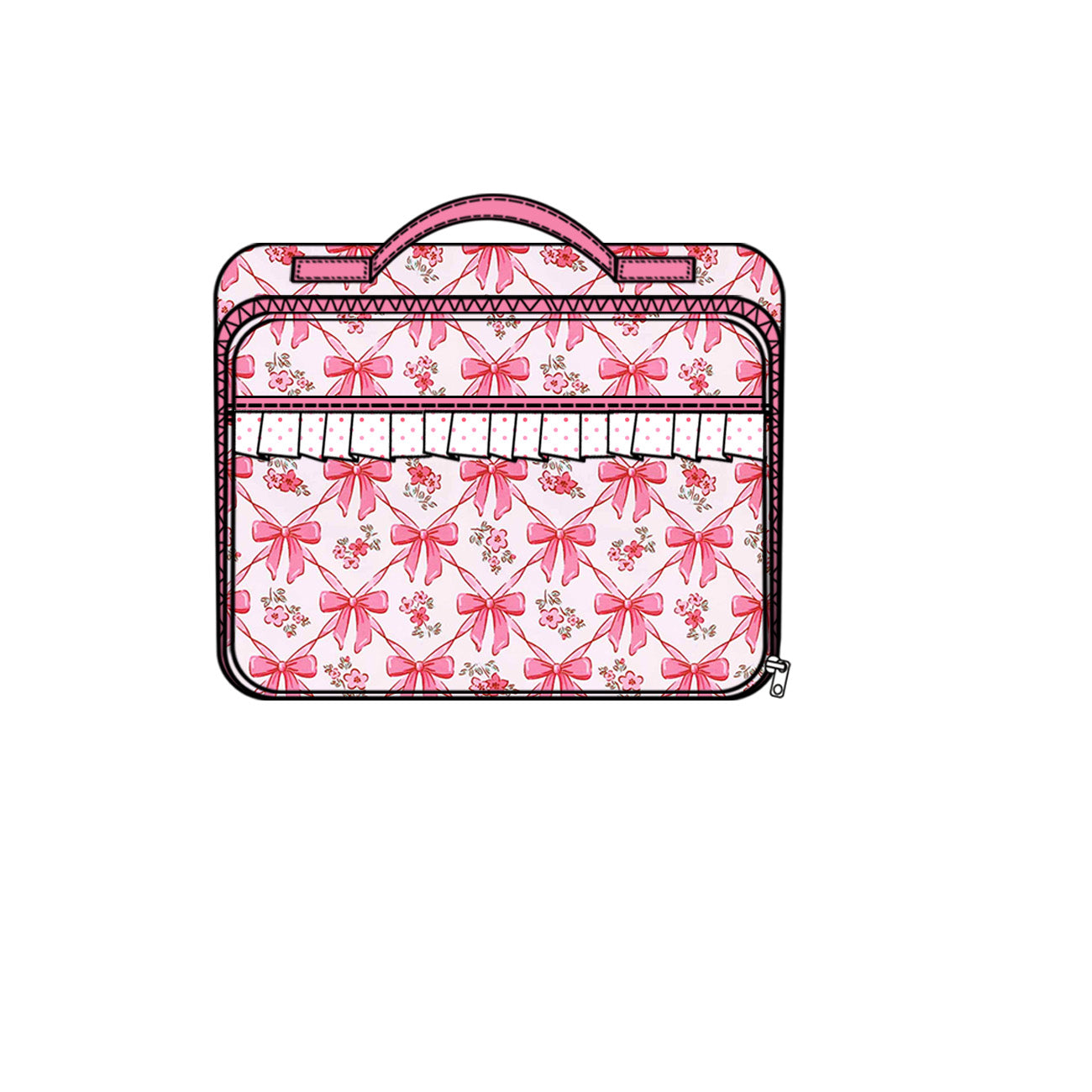 Preorder BA0326 Hot Pink Bows Flower Ruffle Lunch Bag 202506
