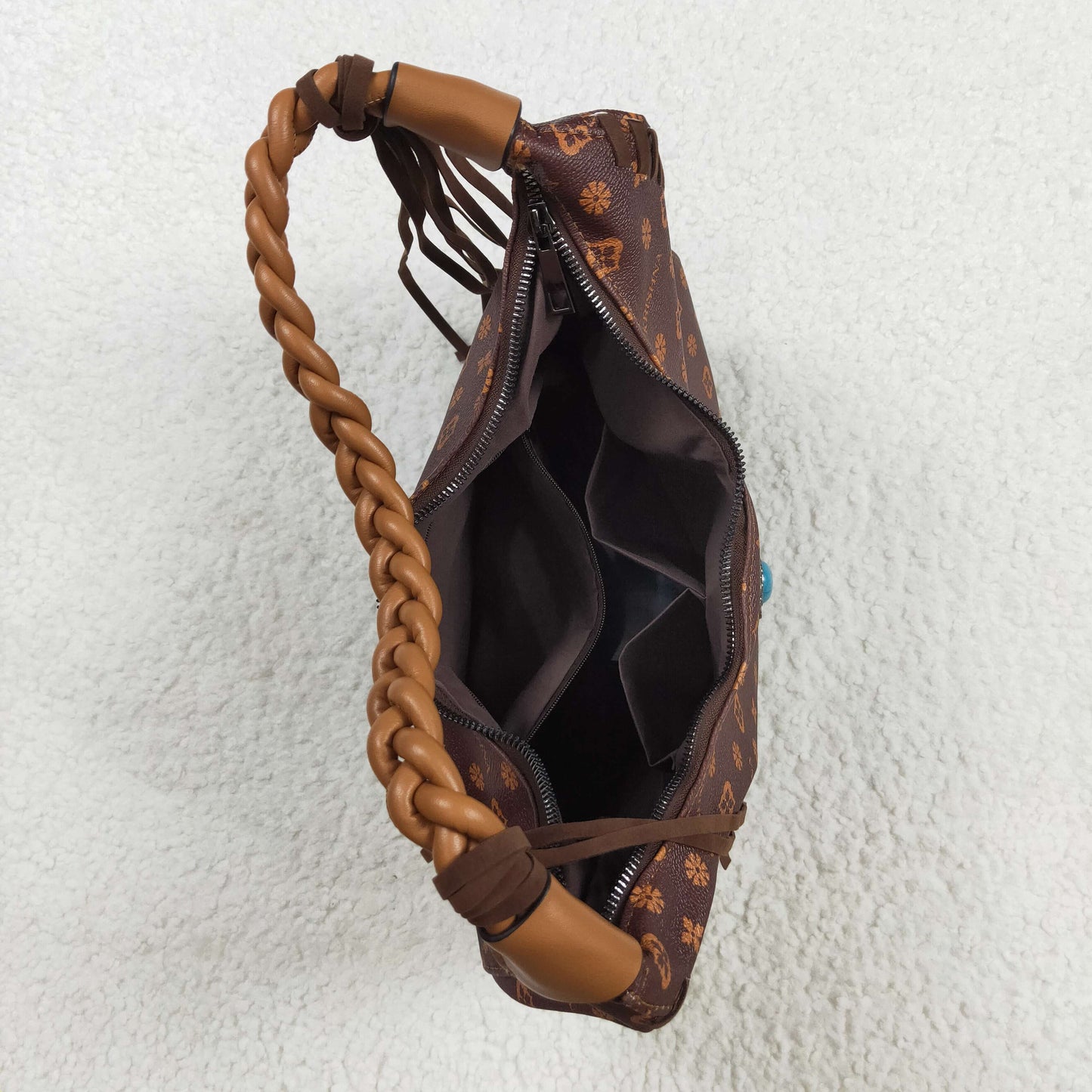 BA0373 Western High Quality Sapphire Flower Alphabet Pattern Brown Armpit Bag 202508 RTS Free Shipping Over 2 KG