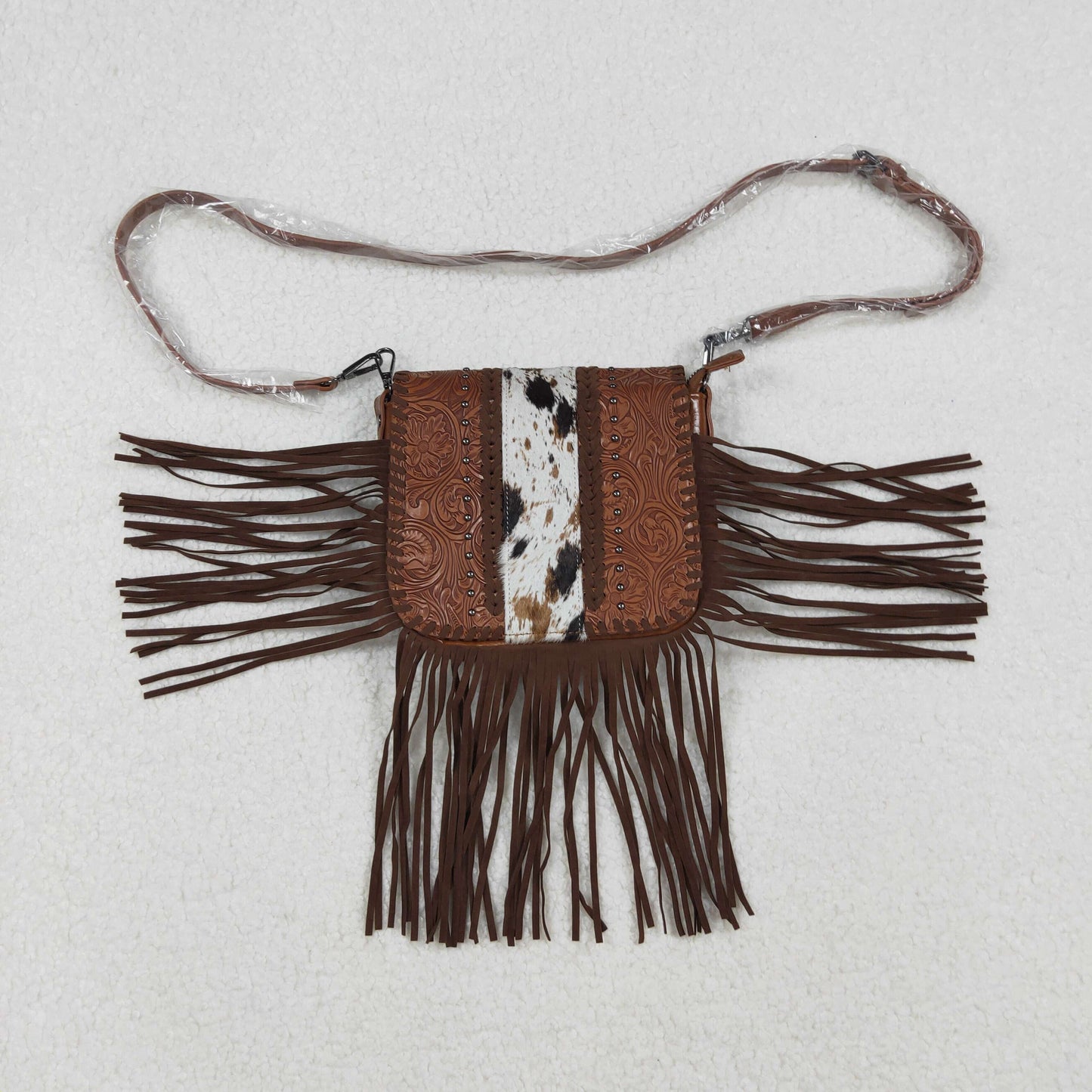 BA0375 High Quality Ink Pattern Brown Tassel Leather Shoulder Bag 202509 RTS Free Shipping Over $100
