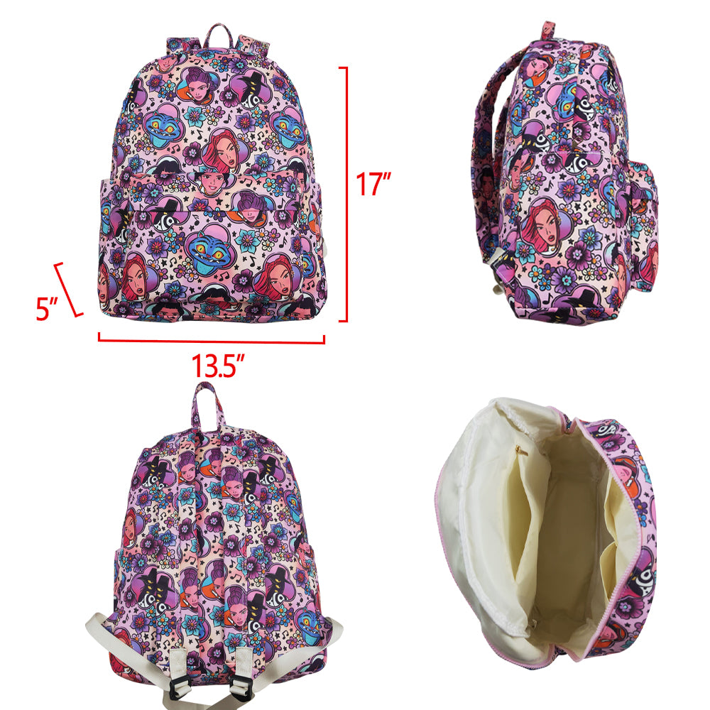 BA0384 K-POP Floral Music Cartoon Purple Backpack 202601 RTS