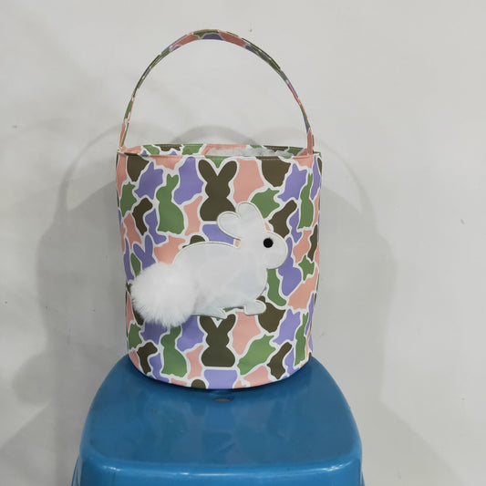 BA0467 Embroidery Easter Rabbit Camo Basket Handbag Bag