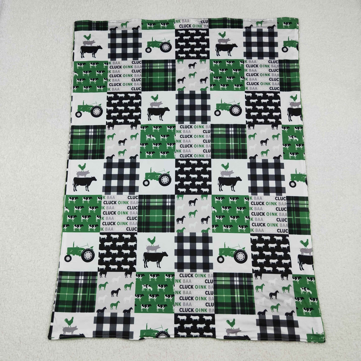 BL0056 Green Farm Cow Print Blanket 29-43 inches 202510 RTS