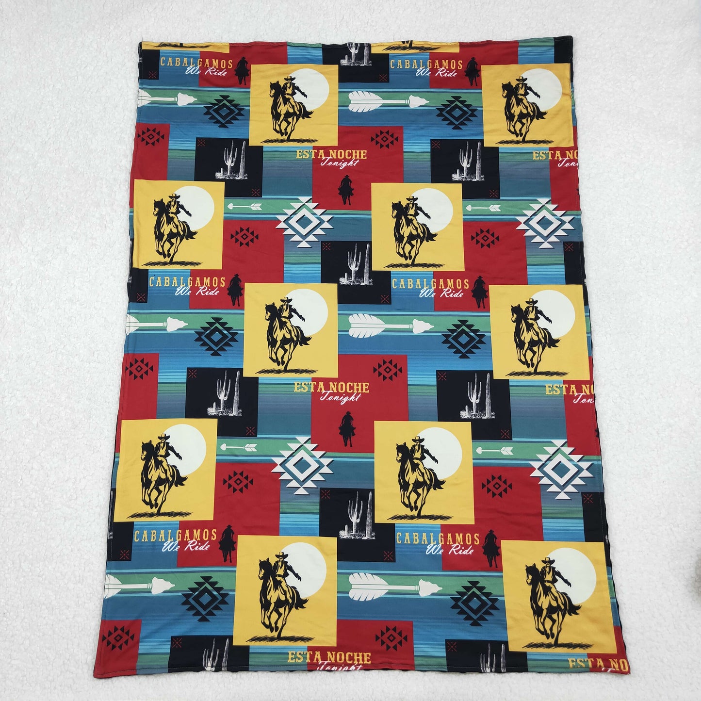 BL0078 Western Cowboy Horse Blue Black Baby Blankets 29-43 inches 202510 RTS