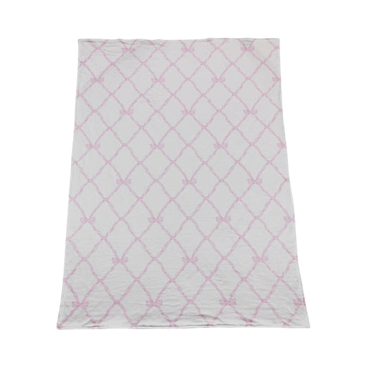 BL0132  PInk Bow blanket 29*42 inches  RTS Free Shipping Over $100