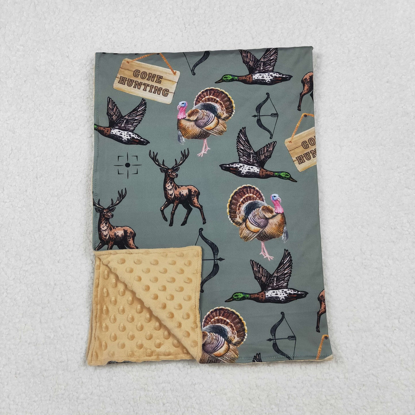 BL0151 Gone Hunting Turkey Duck Deer 29-43 inches Green Baby Blankets Wholesale 202510 RTS