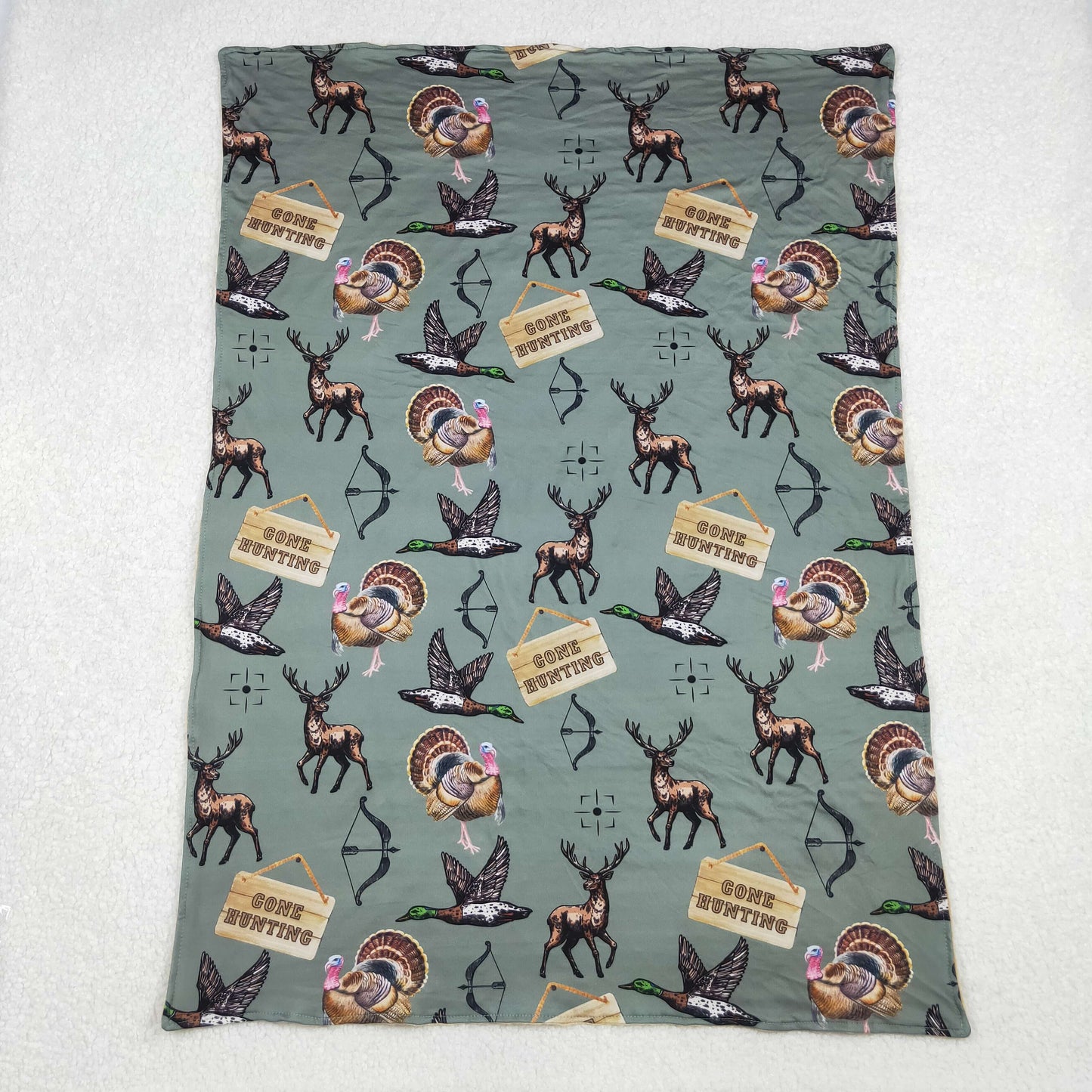 BL0151 Gone Hunting Turkey Duck Deer 29-43 inches Green Baby Blankets Wholesale 202510 RTS