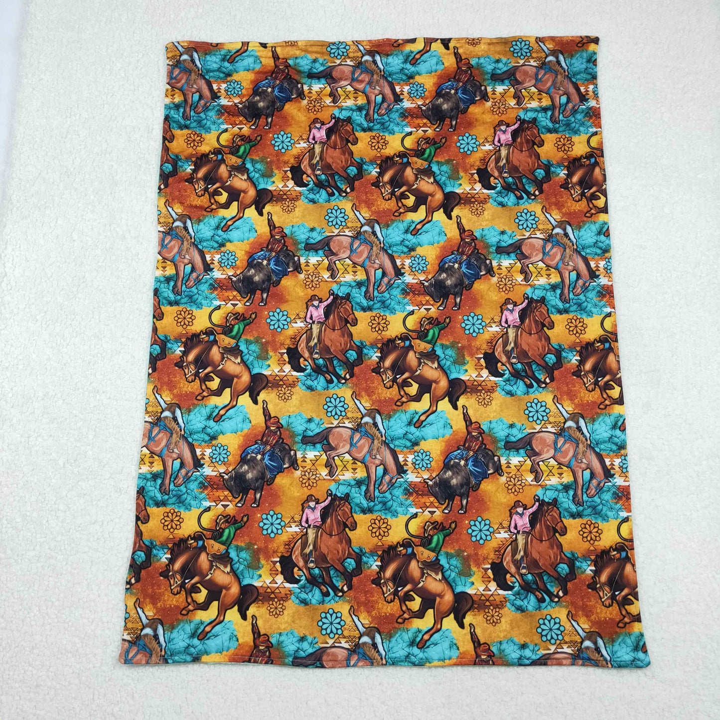 BL0163 Riding gem brown blue baby blanket 202511 RTS