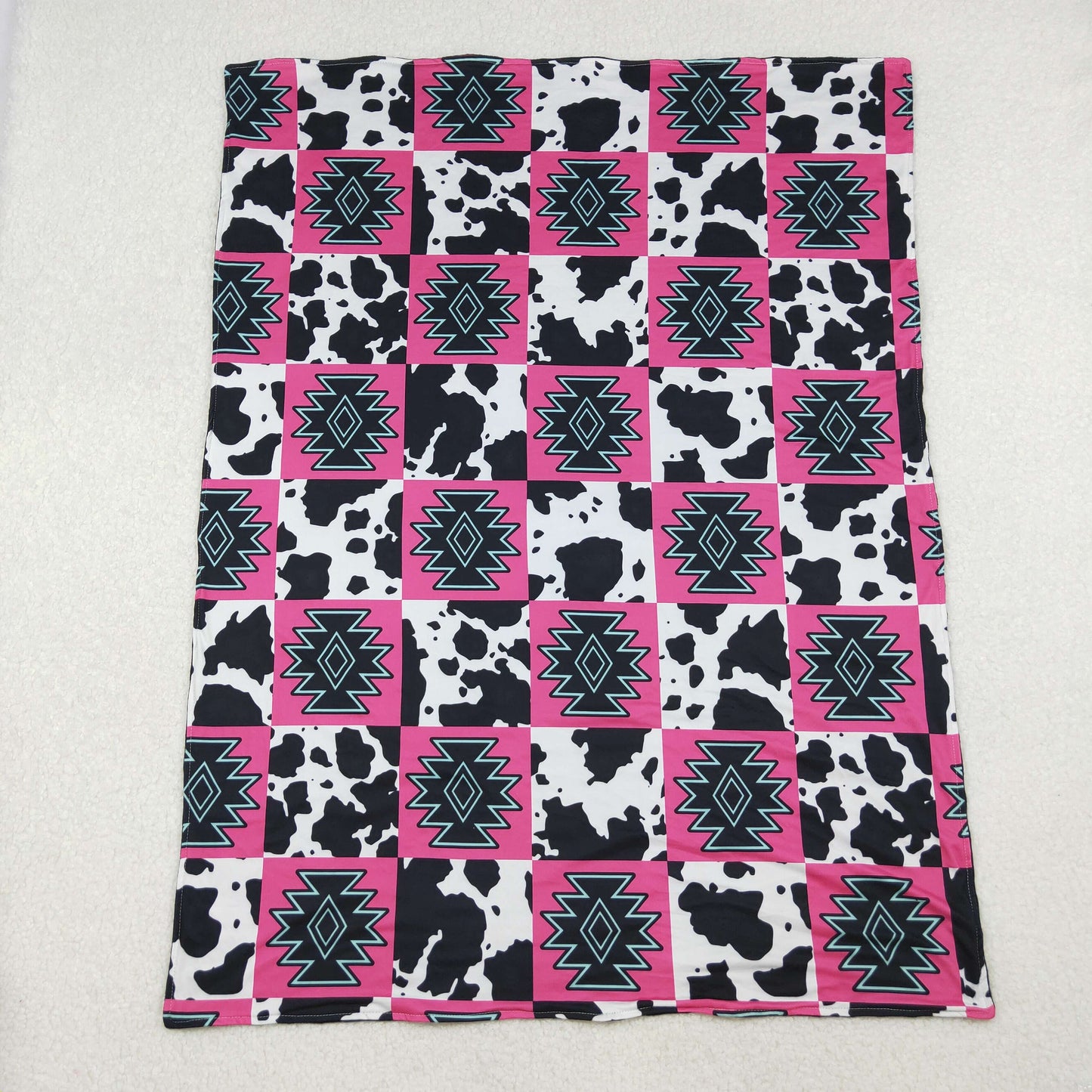 BL0178 Geometric Cow Print Black Pink Baby Blanket 29-43 inches 202510 RTS