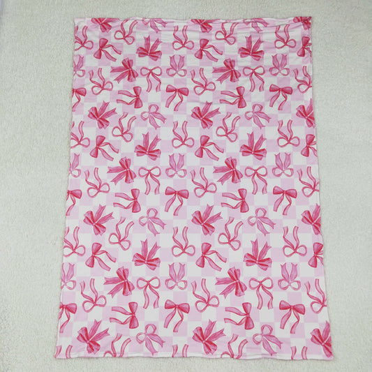 BL0206  Pink Plaid Bows 29-43 inches Baby Blankets 202506 RTS