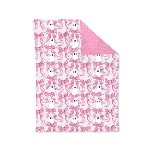 Preorder BL0208  Halloween Ghost Bow Pink Baby Blankets 29-43 inches  202505