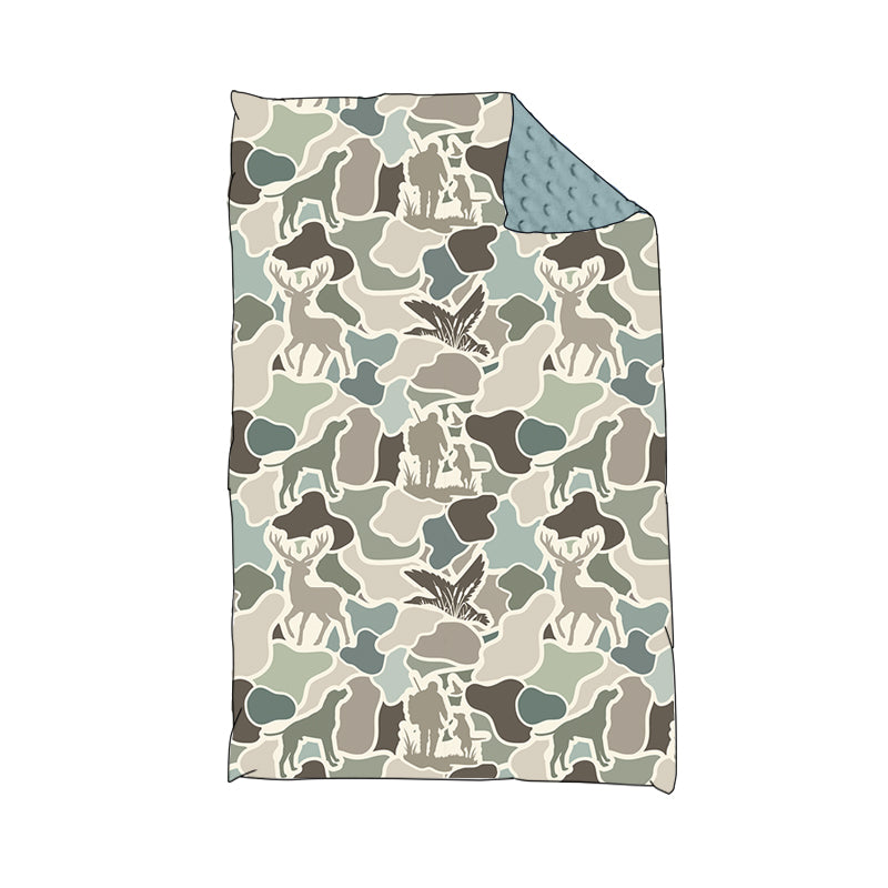 Preorder BL0212 Puppy Deer Duck Hunting Camo Blue Baby Blankets 29-43 inches 202508